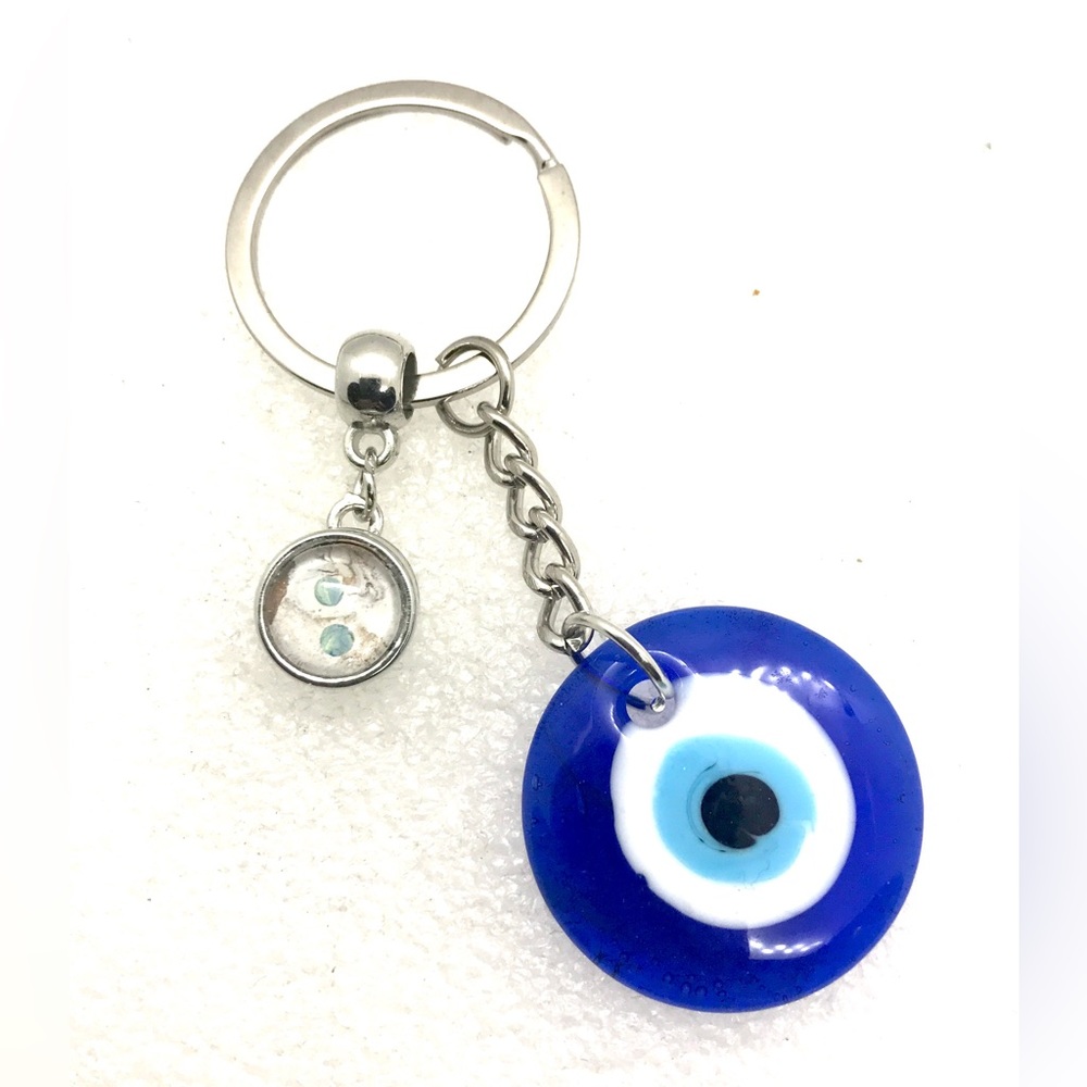 Handmade Keychain ring with 12mm snap and Evil Eye protector charm display